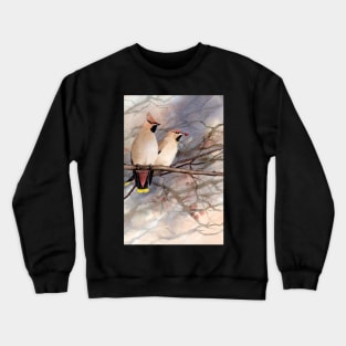 Winter waxwings in watercolour Crewneck Sweatshirt